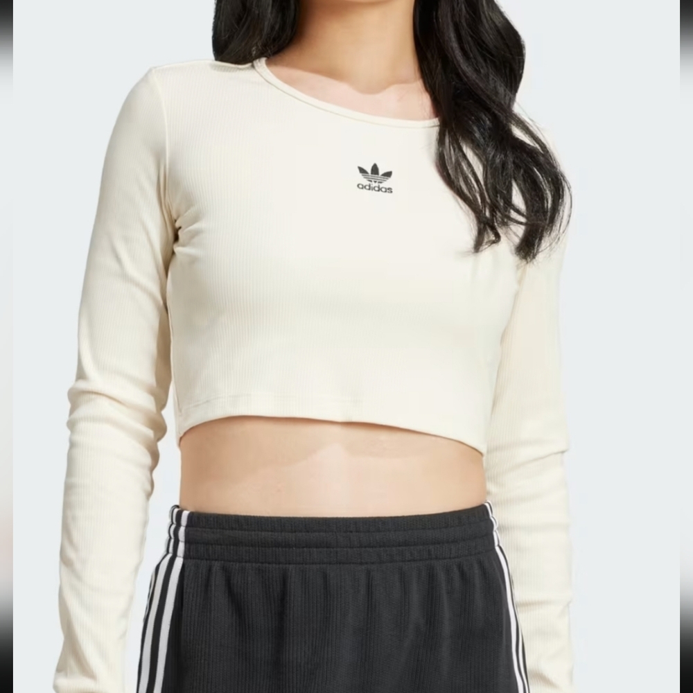 Adidas Women's Cream Long Sleeve Crop Top X Large